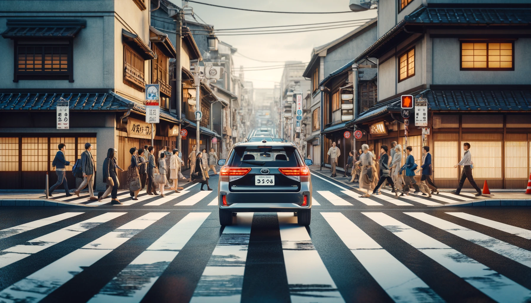 在日本開車時在斑馬線停下禮讓行人
